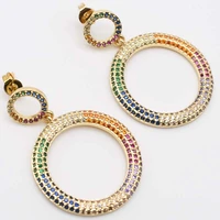 38mm fashion earrings inlaid with colorful zircon round and ring pendant stud earrings