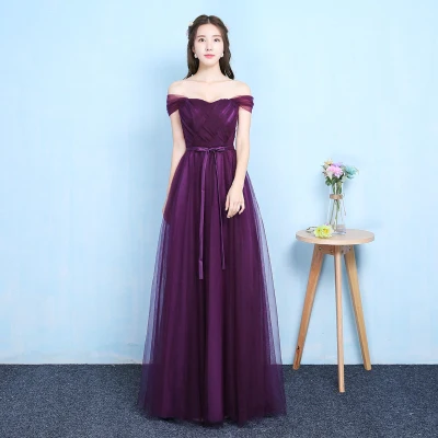 906 lon Grape purple Фиолетовые платья подружки невесты из тюля размера плюс для женщин младшего возраста, Дамское Бандажное свадебное платье, Элегантное Длинное простое сексуальное платье для выпускного вечера - Цвет: 906 lon Grape purple