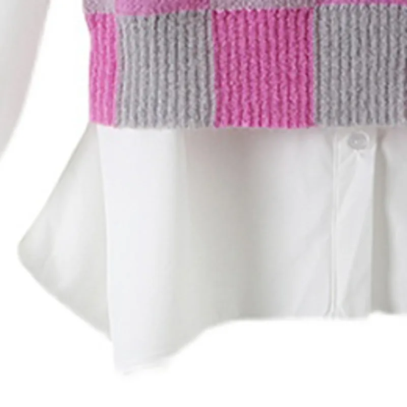 

GVUWWomen's Long Sleeve Shirt Plaid White Flared Sleeve Shirt Two Piece Women's Autumn New Knitwear Vest Setwholesale AI1419