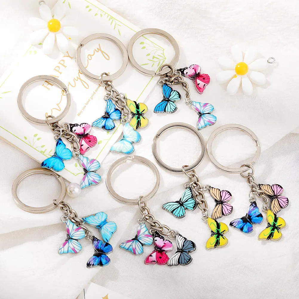10PCS New Colorful Enamel Butterfly Keychain Insects For Women Car Purse Bag Rings Pendant Charms Accessories Jewelry Gifts | Украшения и