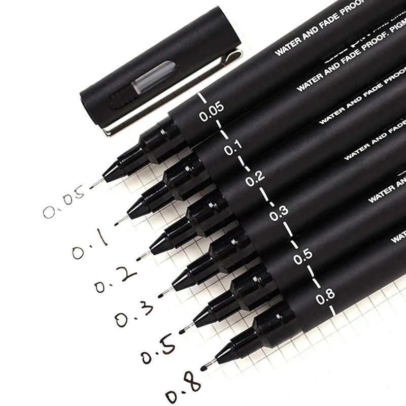 

6pcs/lot Pin Drawing Pen Fineliner Ultra Fine Line Art Marker Black Ink 005 01 02 03 05 08 Micron Drawing Pen Office School Set