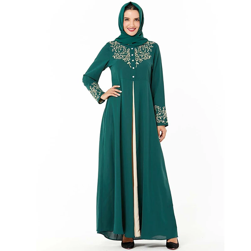 Зеленое нарядное платье в арабском стиле abaya Дубай турецкие платья Хиджаб мусульманское платье исламское одежда Абая для женщин Аравийский Восточный халат из марокена Халат