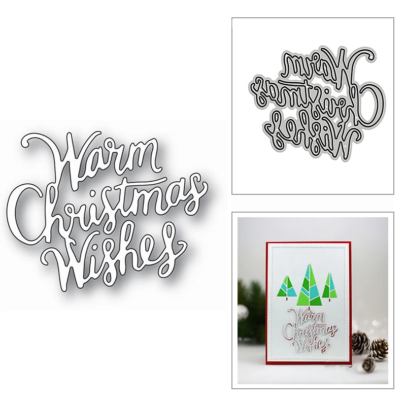

New Warm Christmas Wishes 2022 Fancy Word Metal Cutting Dies for DIY Scrapbooking Decor and Card Making Embossing Craft No Stamp