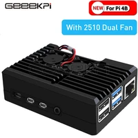 geeekpi new black aluminum cnc alloy case enclosure shell cover for raspberry pi 4 3510 2510 dual cooling fan for raspberry pi 4
