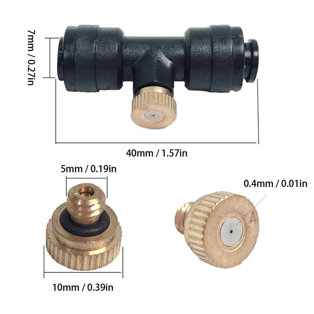 

Misting Nozzles Kit 12x Brass Mister Nozzles 0.4mm 10/24 UNC+ 10x 1/4'' Slip-Lok Misting Nozzle Tees+ 1x Plug Fog Nozzles Garden