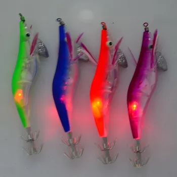 LED Electronic Luminous Shrimp Squid 10cm 13g Night Fishing Squid Jigs Lure Bass Bait Fish Tackle Equipment Accessory wobbler