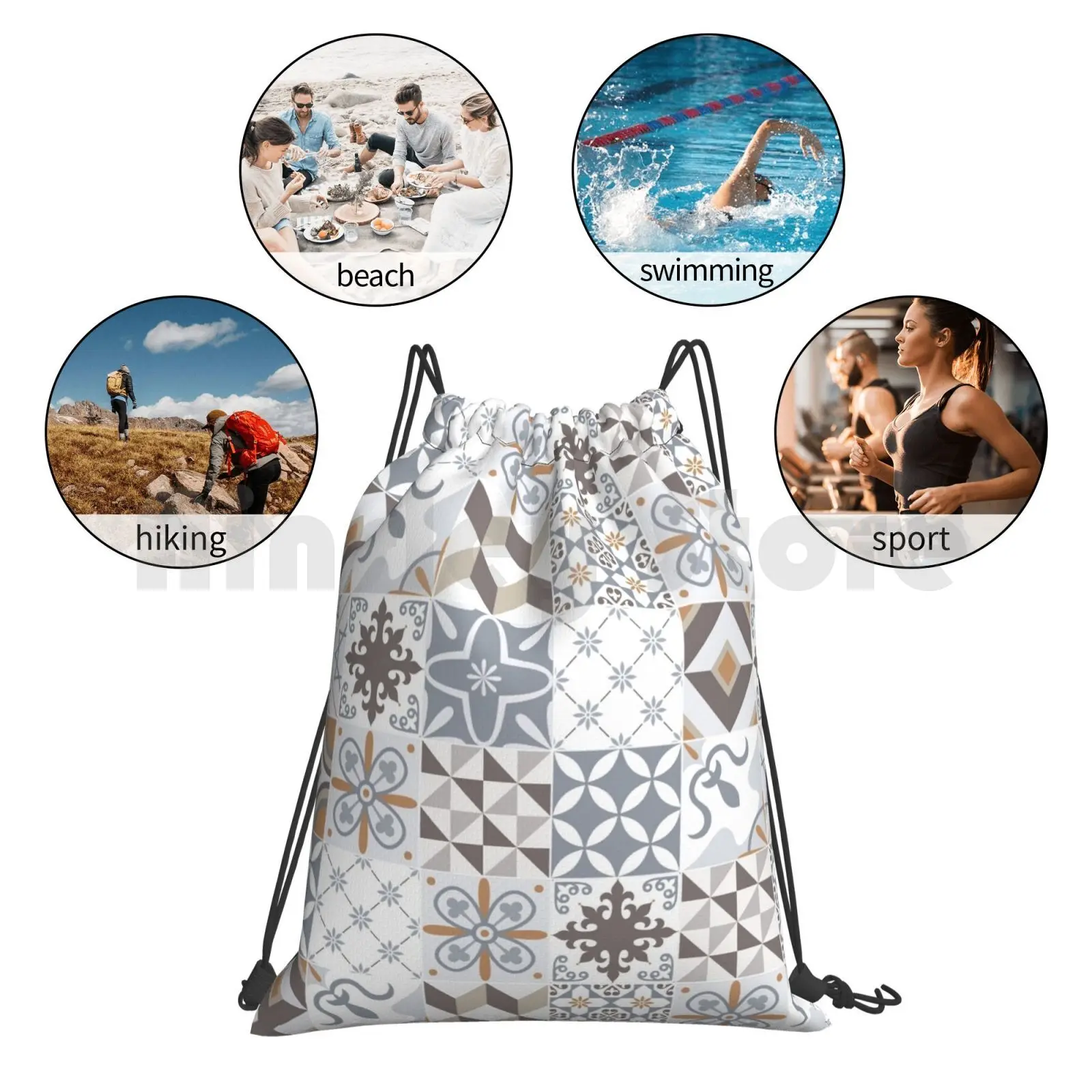 

Azulejos Lisbon Portugal Backpack Drawstring Bag Riding Climbing Gym Bag Azulejos Lisbon Portugal Lisbon Square Form Pattern