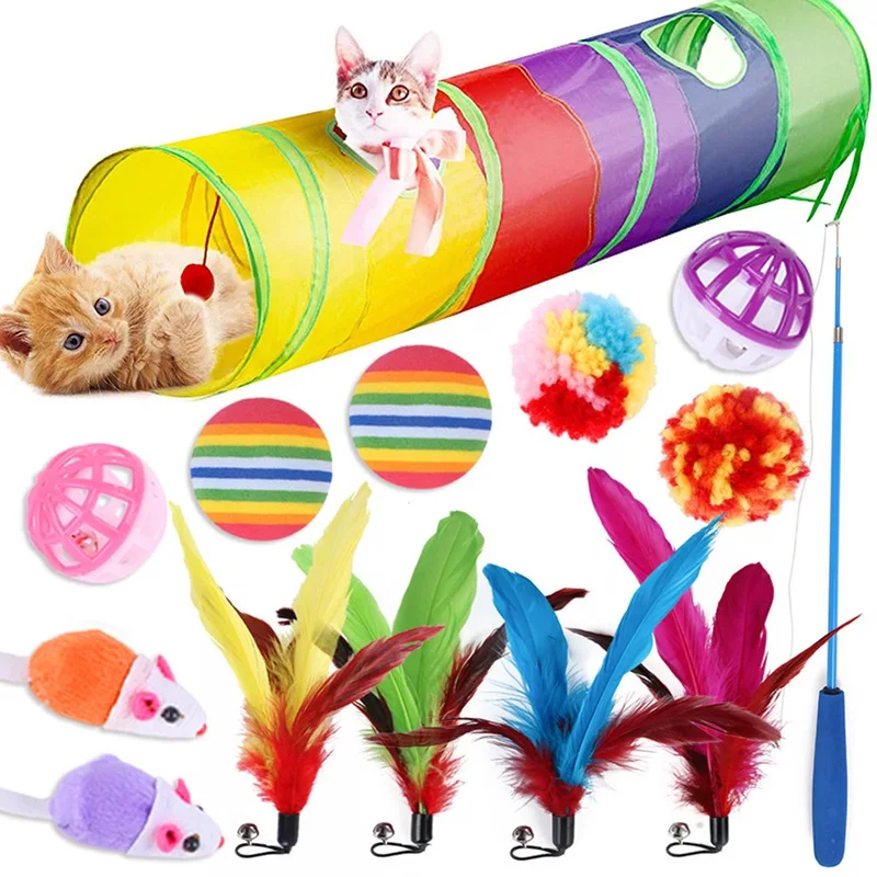 

14 шт. игрушки кошки комплект разборный туннель для кошек игрушки Fun канал шары с перьями в форме мыши Pet котенок кошка собака интерактивные и...