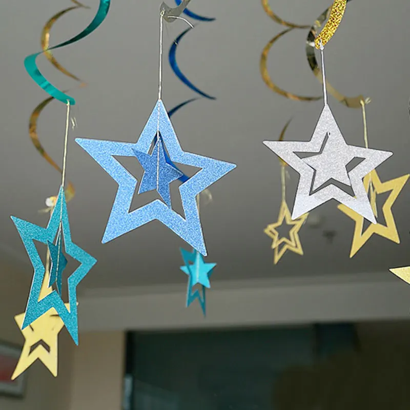 7 шт./компл. креативные полые звезды подвесные украшения потолочные золотые