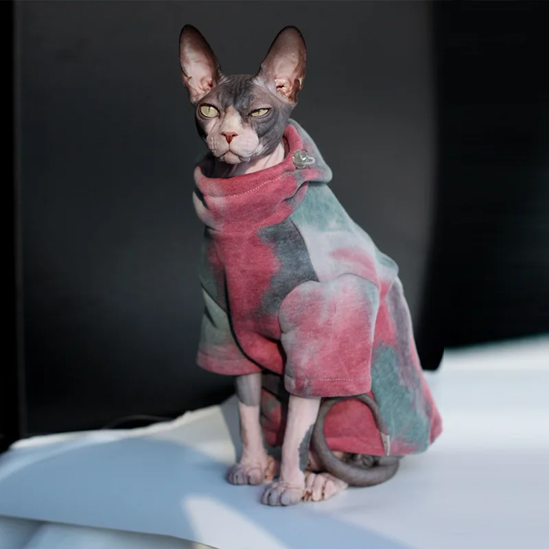 

Костюм DUOMASUMI Sphynx, одежда Devon Rex, теплая осенне-зимняя куртка на флисовой подкладке с изображением кошек, толстовка с капюшоном без волос, одежда для кошек