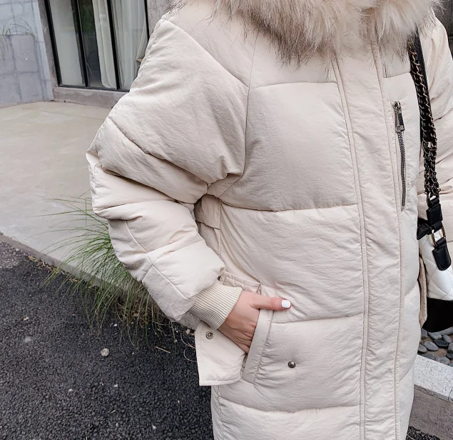 

Fur Hooded Thicken Long Down Cotton Coats Women Casual Long Sleeve Warm Cotton Coats Female Slim Jackets New Large Size 2XL