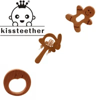 kissteether 1pcs baby teething toys wooden teething ring food grade animal beech wooden childrens toys diy wooden teether