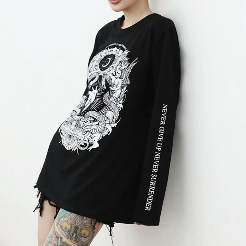 Женская футболка с принтом в готическом стиле черные топы Повседневная