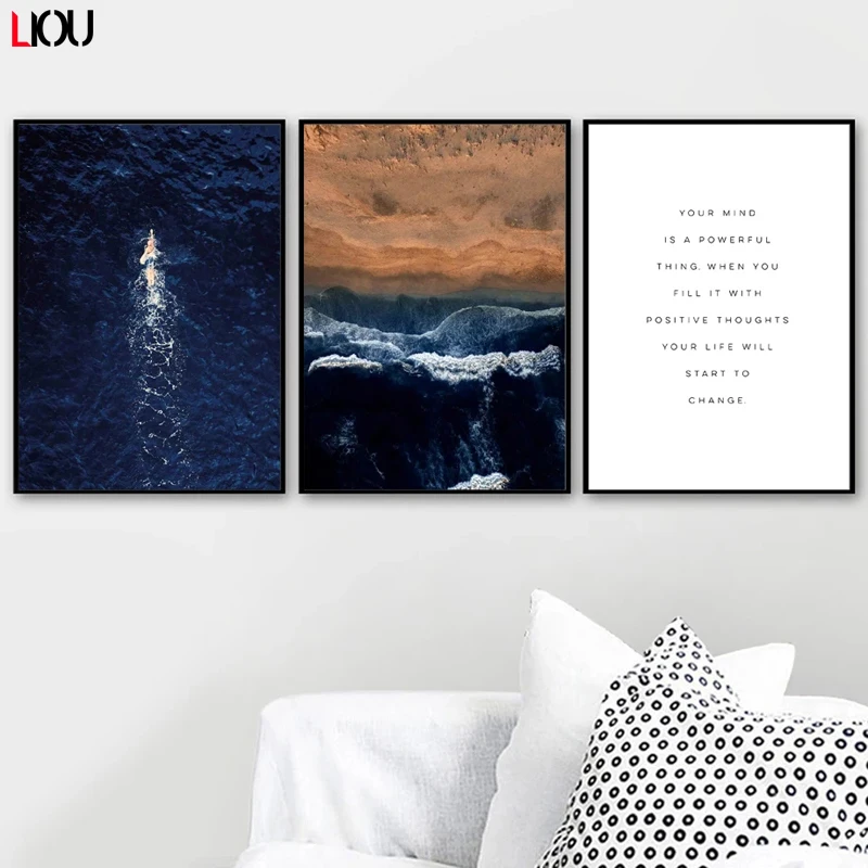 Океан пляж кокосовое дерево горная стена Картина на холсте скандинавские