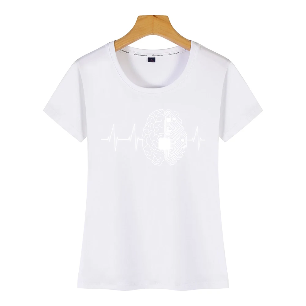 Tops T Shirt Women machine learning ai data science heartbeat Design Black Cotton Female Tshirt | Женская одежда