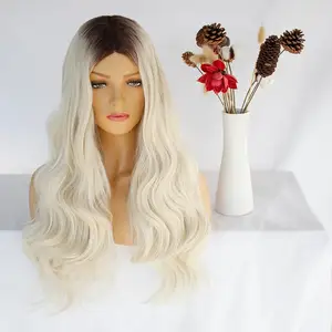 Ebingoo красивые длинные волнистые женские парики средняя часть боковые волосы Омбре синтетические парики Платиновые светлые парики термостойкие