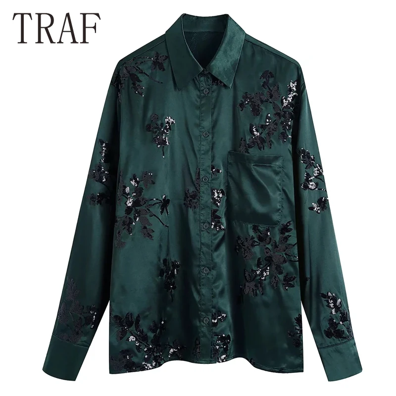 

Женская блузка с длинным рукавом, на пуговицах, с блестками