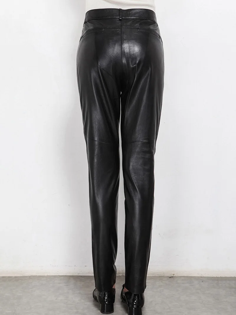 

2020 Autumn Winter Women Genuine Trousers Ladies Slim Sheepskin Real Leather Pencil Black Sexy High Waist Pants