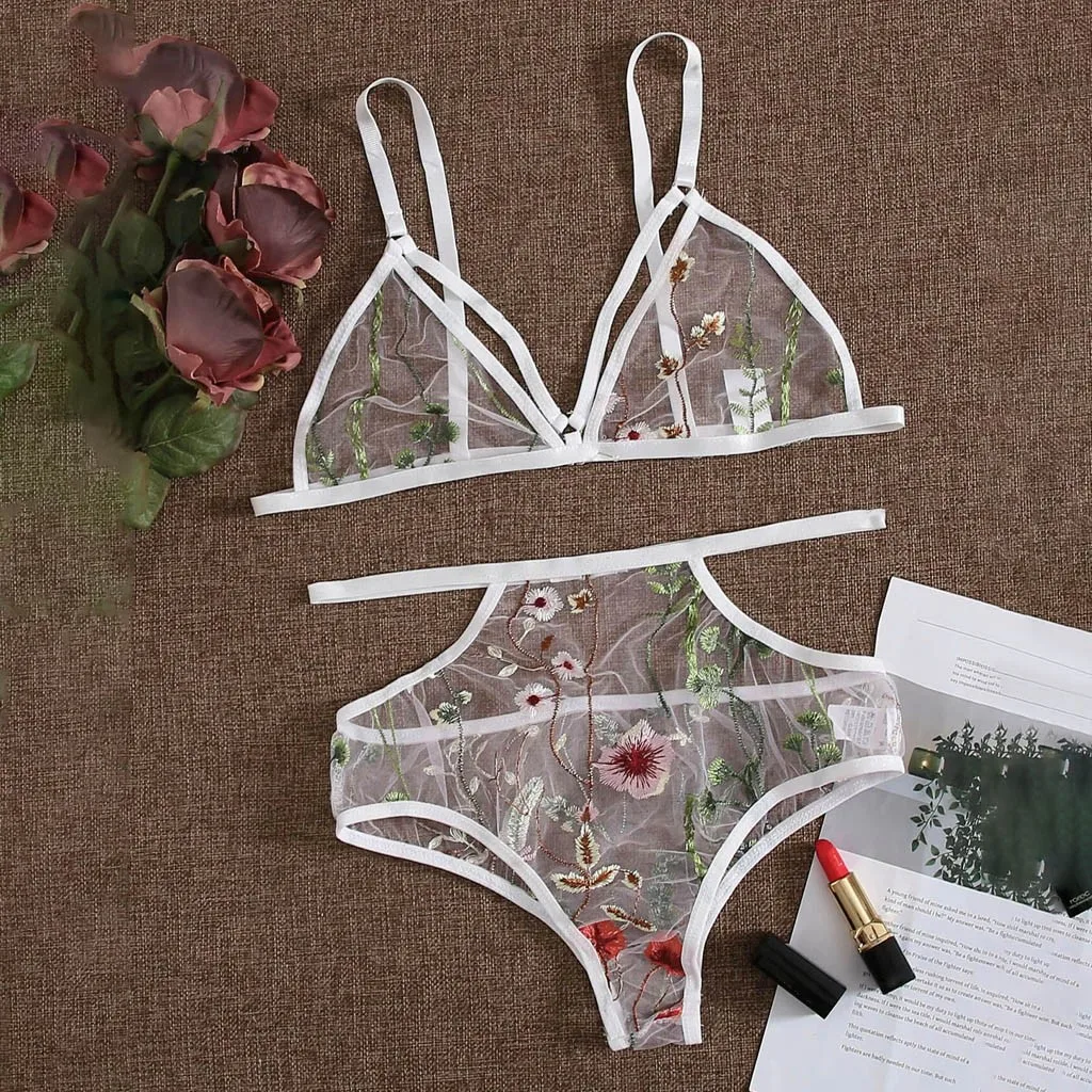 

Lingerie Set Bra 2020New Sexy Fashion G-String Thong Sleepwear Underwear Lingerie Flower Lace Transparent Lenceria