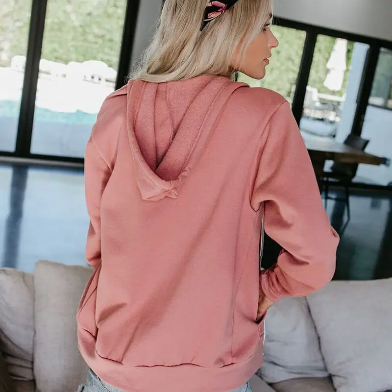 Женская Повседневная куртка на молнии однотонная толстовка с капюшоном и