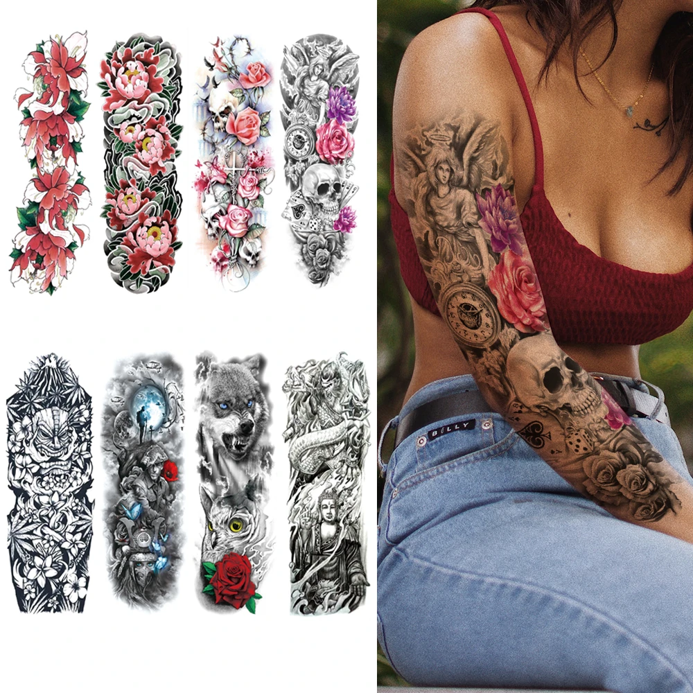 

Flash Tattoo Stickers For Women Rose Peony Waterproof Temporary Tattoo Sleeve Arm Art Realistic Tiger Fake Tattoo Makeup Tools