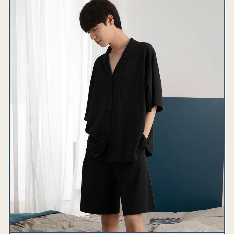 QWEEK Pajamas for Couples Brief Black 2 Piece Female Sets Sleepwear Solid Pijama Summer Suits with Shorts Pyjamas Loungwear Pjs