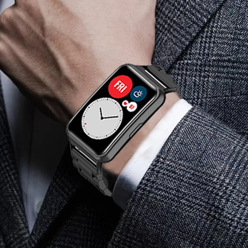 Stainless Steel Metal Watch Band For Huawei Fit Watch Strap Bracelet Strap Flexible Adjustable Buckle with Tool Protective Shell