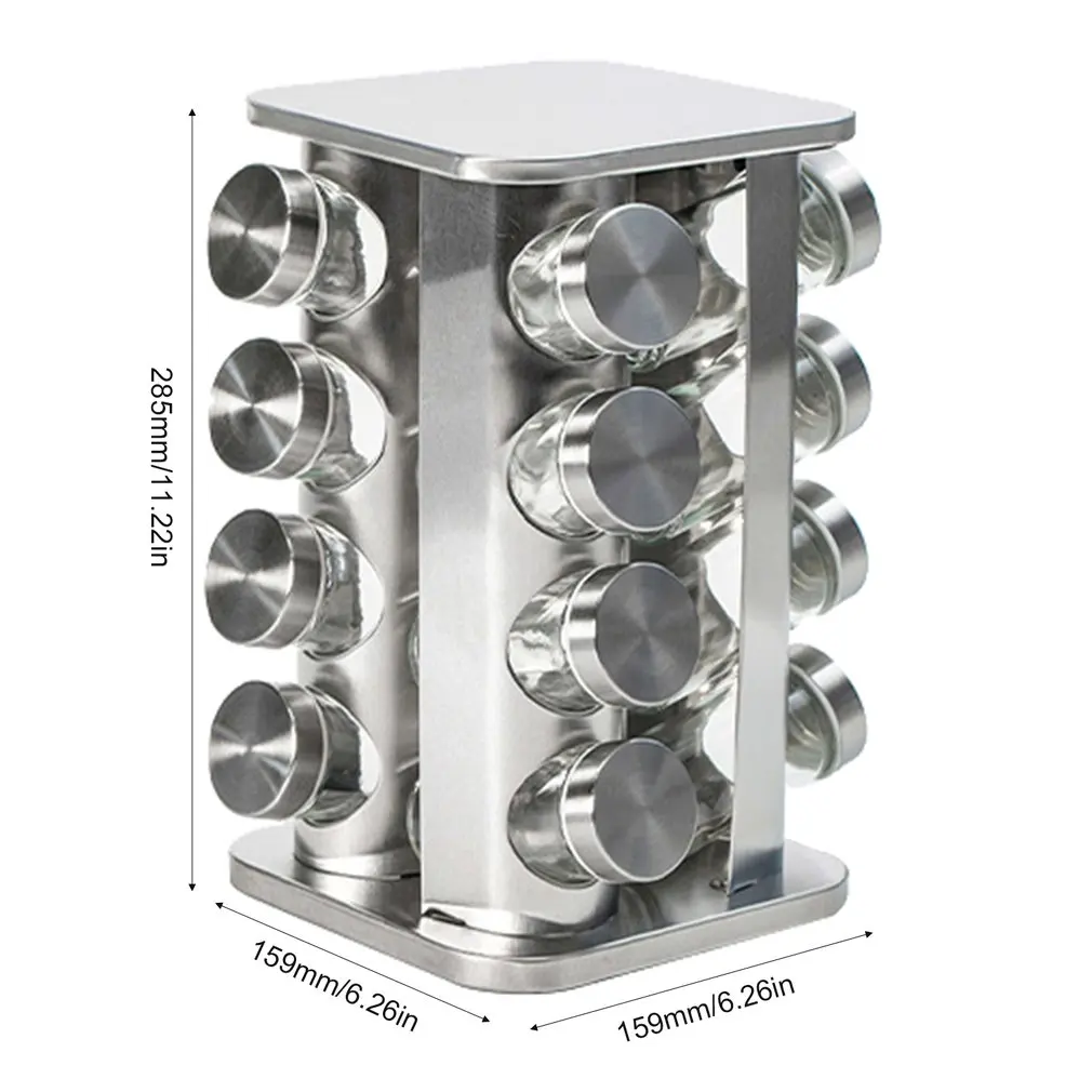 

Kitchen 430 Stainless Steel Seasoning Jar Canister Shelf Set Kitchenware Glass Rotating Seasoning Jar Set