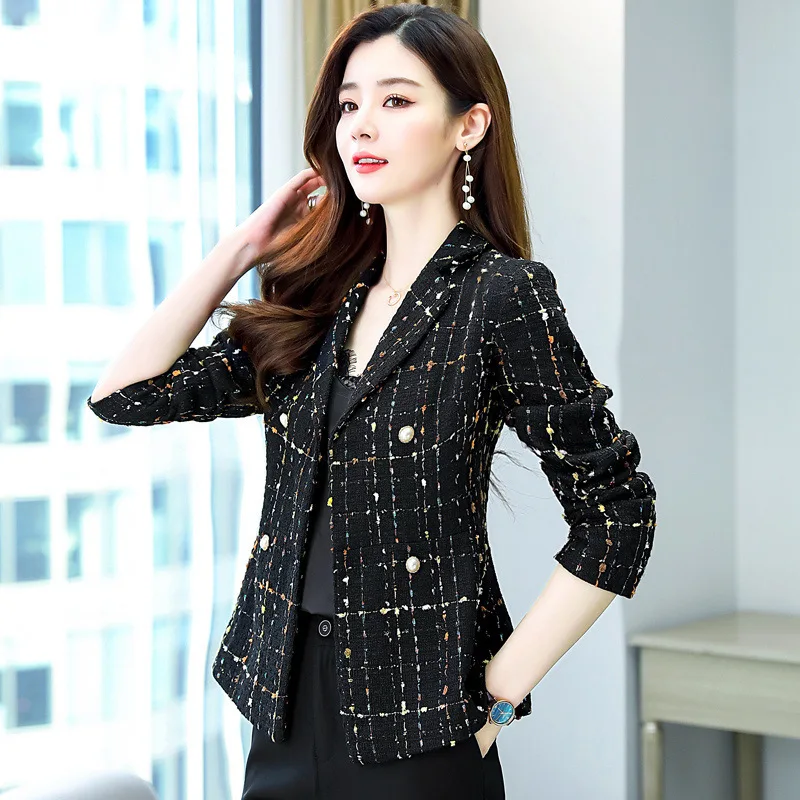 

Xiaoxiangfeng Jacket Women's 2022 Spring New Korean Version Thin and Small Thousand Bird Lattice Coat Fashion Short Suit Top