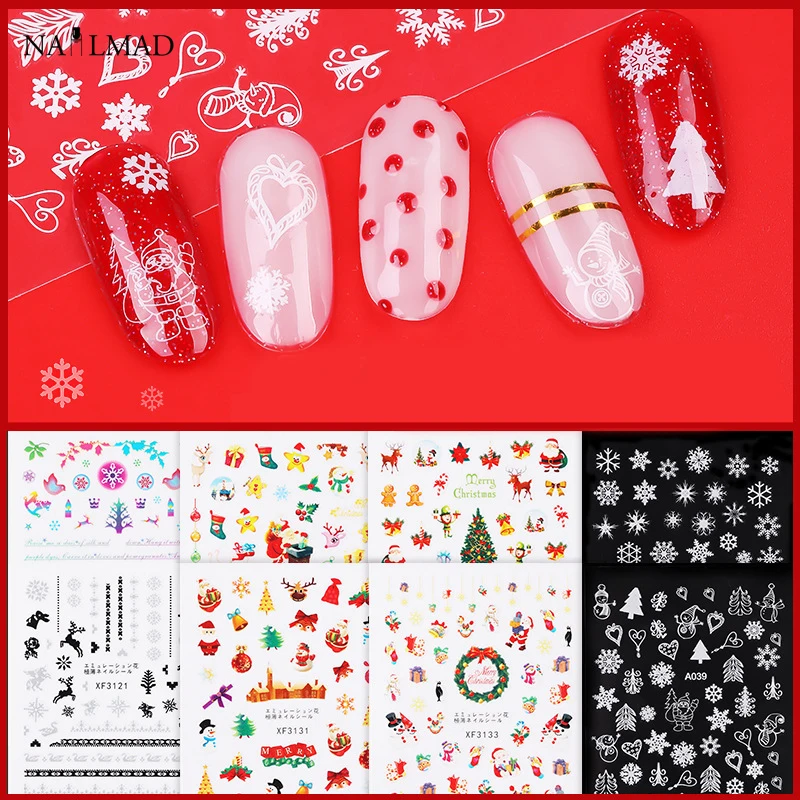 1 шт. 3D Рождественские наклейки для ногтей со снежинками и оленями Санта Клаус