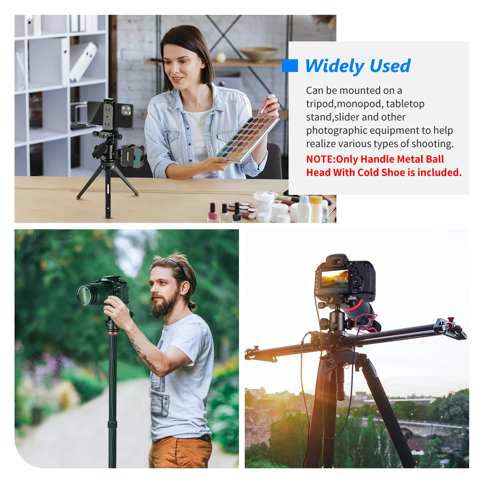 

Neewer Ball Head with Handle and Cold Shoe Mic 360 Degree Rotating with 1/4 Inch Quick Release Plate for Tripod, Monopod, DSLRs