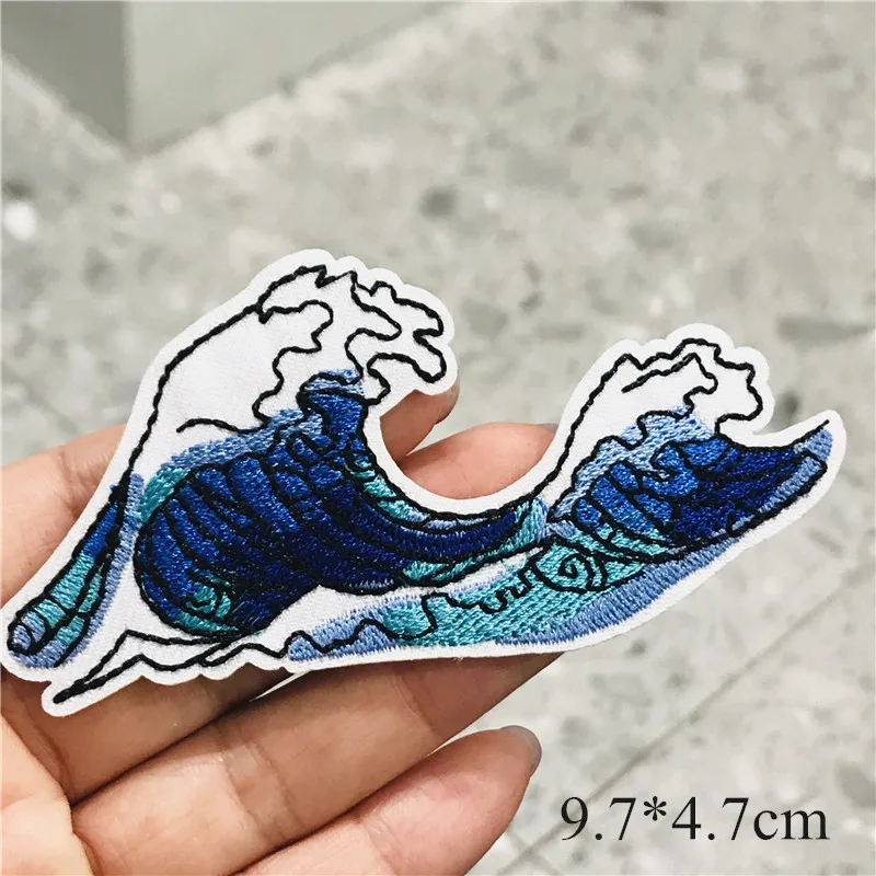 Нашивка с вышивкой японская картина Большая волна в канагаве восход горы 1 шт. |