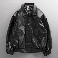 street trend loose locomotive clothing pu leather mens plus velvet padded aviator pu leather coat men motorcycle jacket