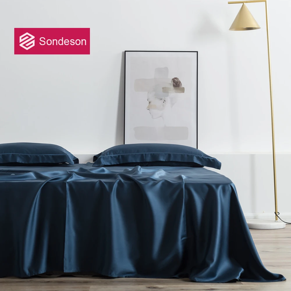 Sondeson роскошный синий 100% шелк плоский лист 25 Momme Королева Король красота здоровая
