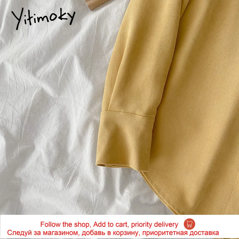 

Yitimoky Vintage Blouse Women Long Sleeve Button Up Shirts Turn-down Collar White Tops Straight 2021 Spring Office Lady Fashion