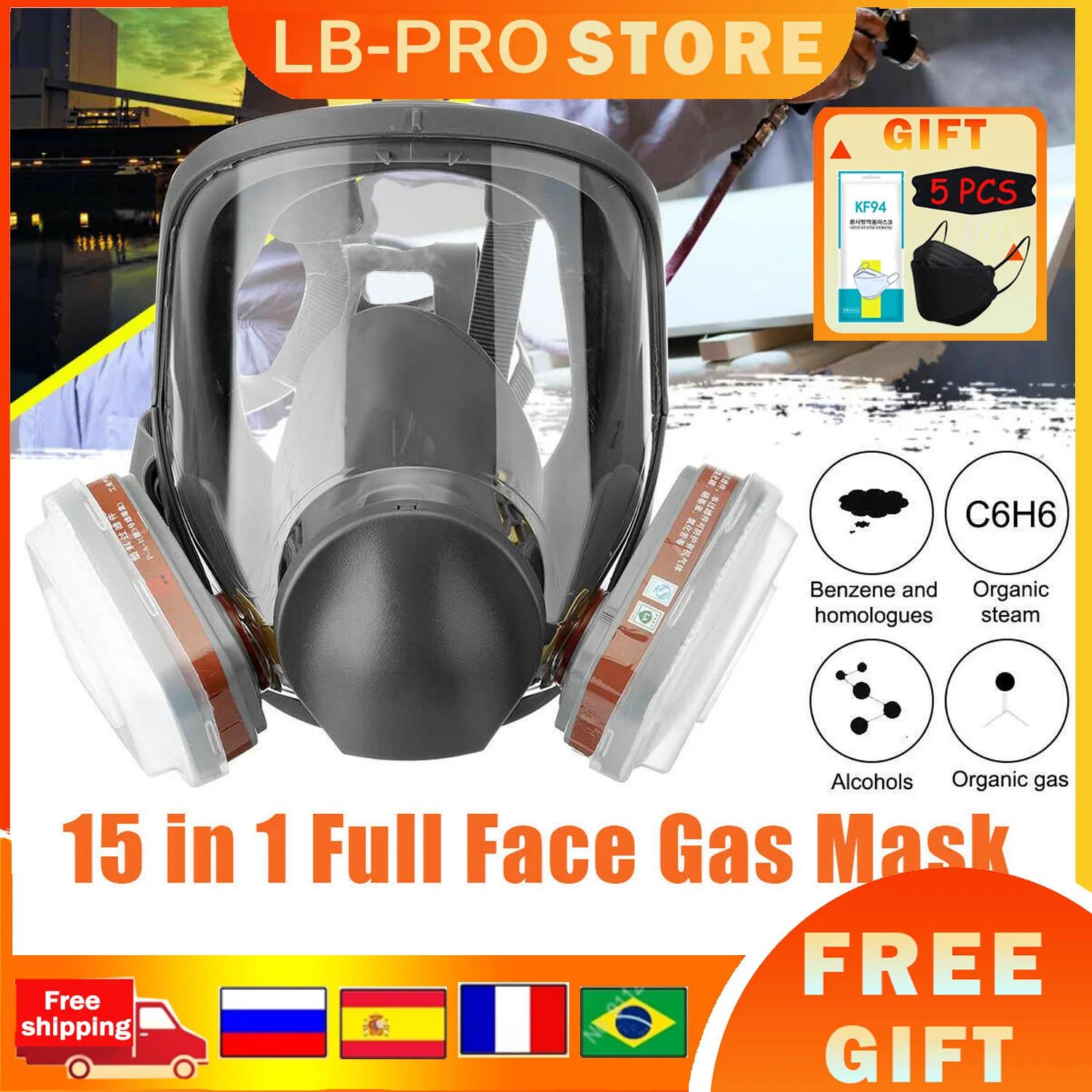 

6800 Type Industrial Painting Spraying Respirator Safety Work Filter Dust Proof Full Face Gas Mask Formaldehyde Protection New