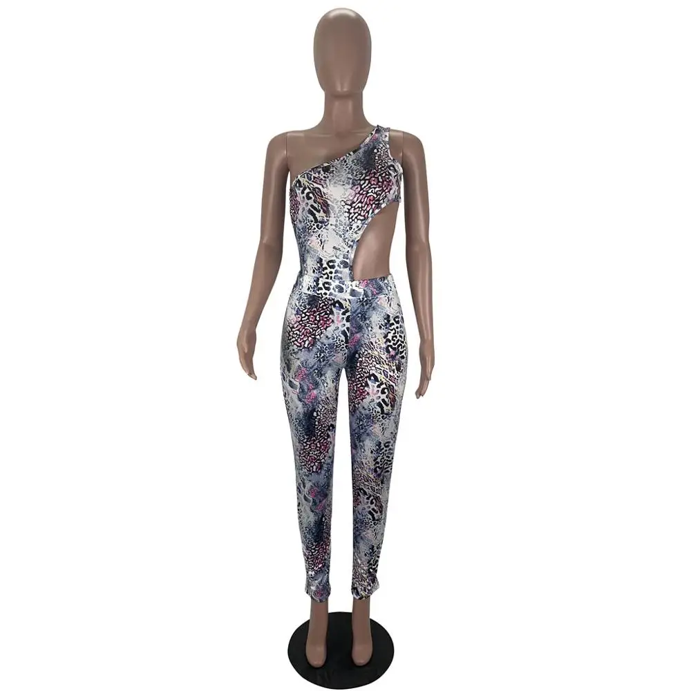 

European and American new serpentine jumpsuit sexy printing slim triangle jumpsuit and trousers two-piece set