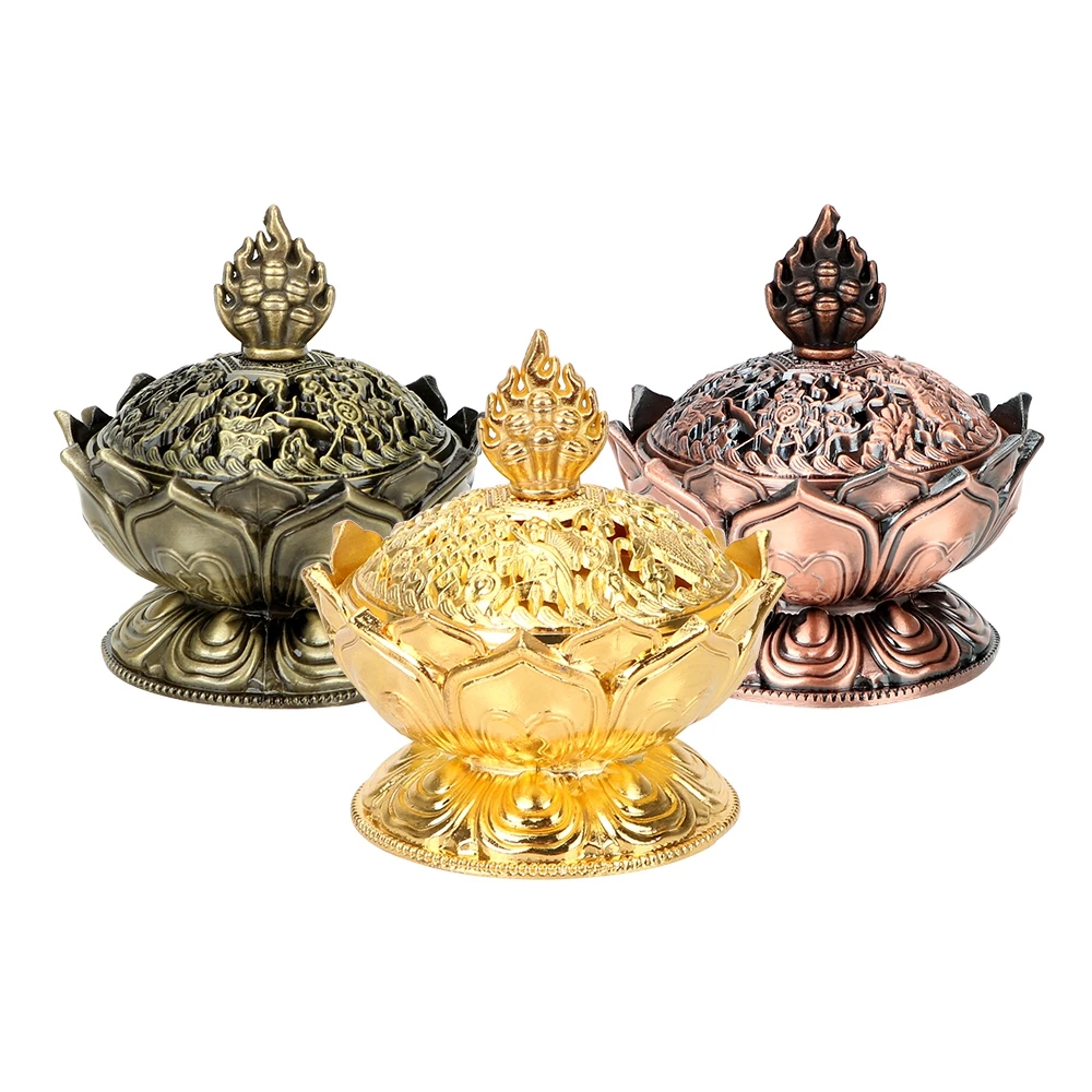Chinese Incense Burner Box Holder Lotus Flower Sandalwood Censer Bowl Metal Craft Office Home Decoration | Дом и сад