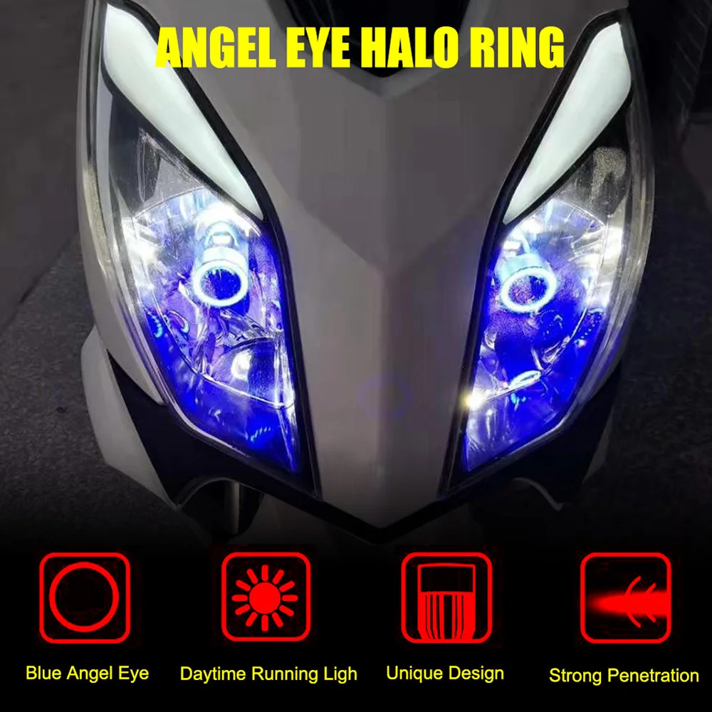 Red &amp Blue Angel Eye H4 LED Motorcycle Headlight BA20D H6 Scooter Bulb Light Accessories Motorbike DRL 12-80V Headlamp Lightings |