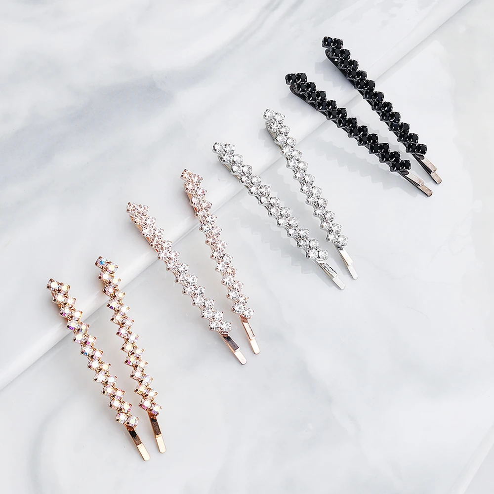 

2pcs/set Rhinestone Hair Clips Shiny Geometric Side Clips for Women Girls Fashion Simple Hairpins Headwear Hair Styling Tool