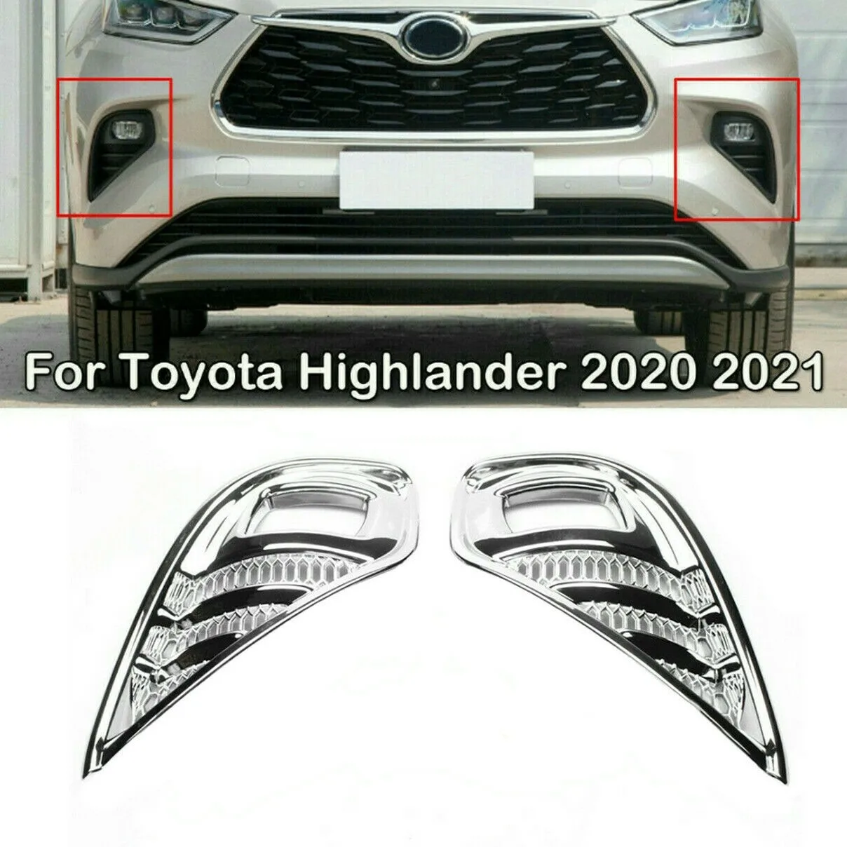 

2Pcs Front Fog Light Cover Trim For Toyota Highlander 2020-2022 Chrome Front Bumper Fog Light Cover Trim Car Accessories