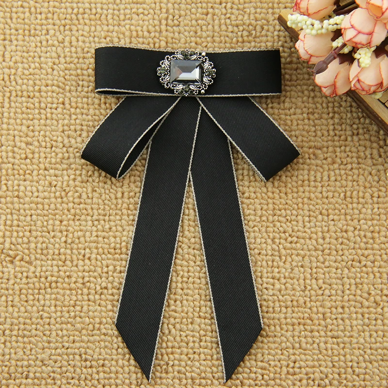 

New Retro Cloth Art British Style Fabric Neck Ties Crystal Bow Tie for Womens Blouses Shirt Collar Accessories Ribbon Necktie