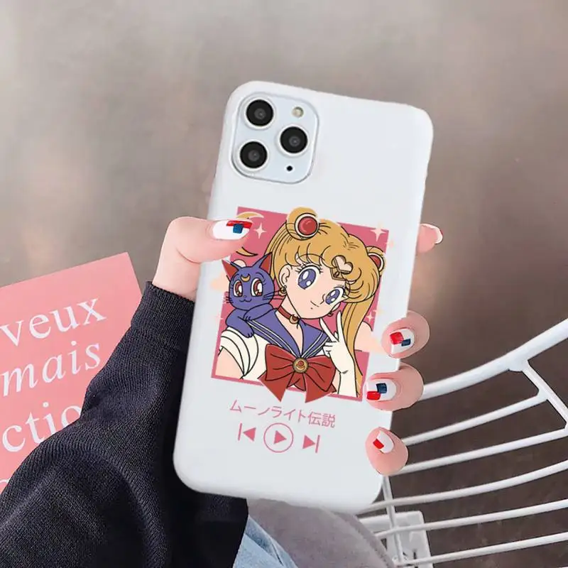 

Sailor Moon Phone Case White Candy Color for iPhone 6 7 8 11 12 s mini pro X XS XR MAX Plus