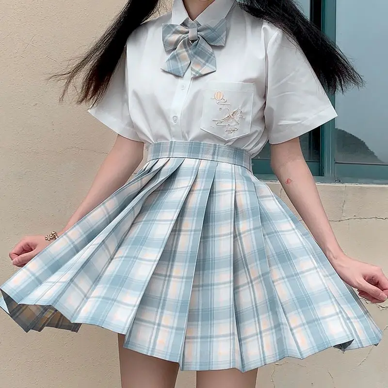 

jk cute plaid pleated high waist sweet skirt Korean style skirts for women faldas japanese a-line mini summer 2020 new fashion
