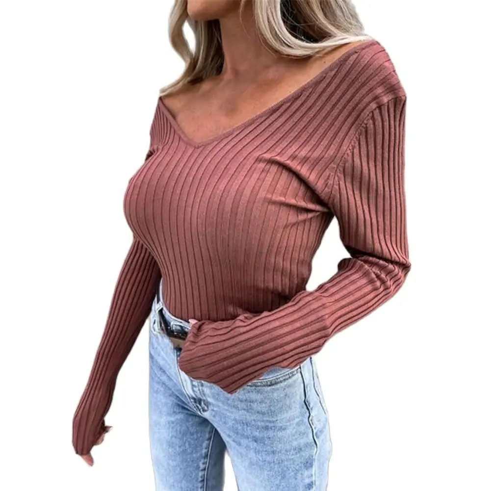 

Women Spring Sweater Shirts Solid Color Young Lady Shirt Slim Fit Spring Sweater