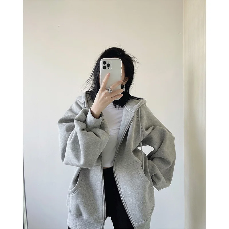 

Повседневное пальто с капюшоном, серый свитер с капюшоном для женщин, новинка 2021, весенне-осенний Тонкий Высококачественный жареный уличны...