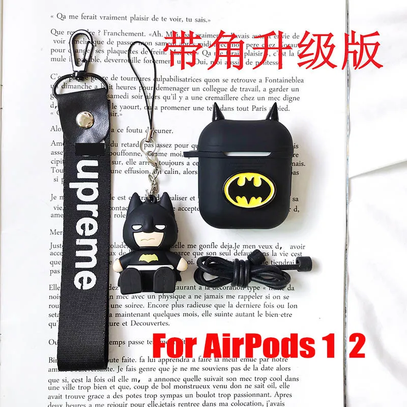AirPods 1 2-11 Чехол для наушников с Бэтменом из мультфильма для Apple Air Pods Pro, силиконовый чехол s с брелком-кабелем, подставка для игрушки, откидная крышка для AirPods 2 TWS - Цвет: AirPods 1 2-11