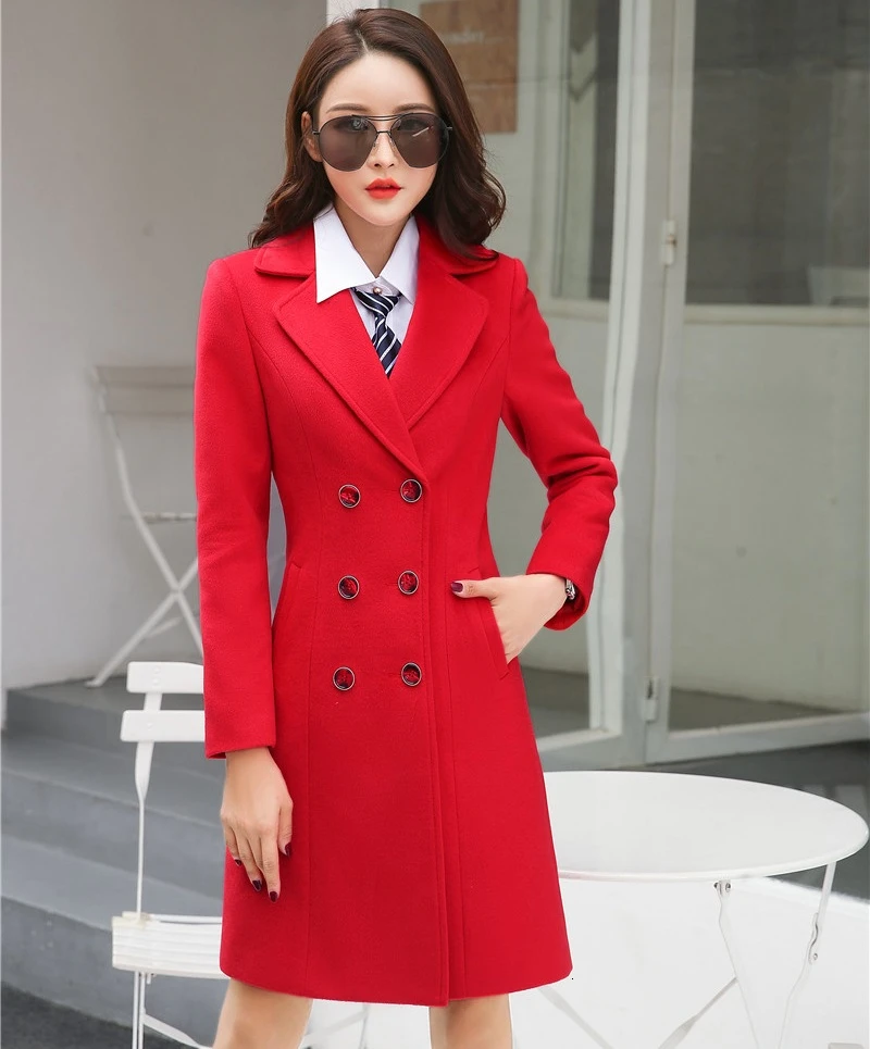 

High Quality Fabric Middle Long Windbreaker Double Breasted Warm Winter Woolen Jackets Coat for Women Elegant Outwear Overcoat