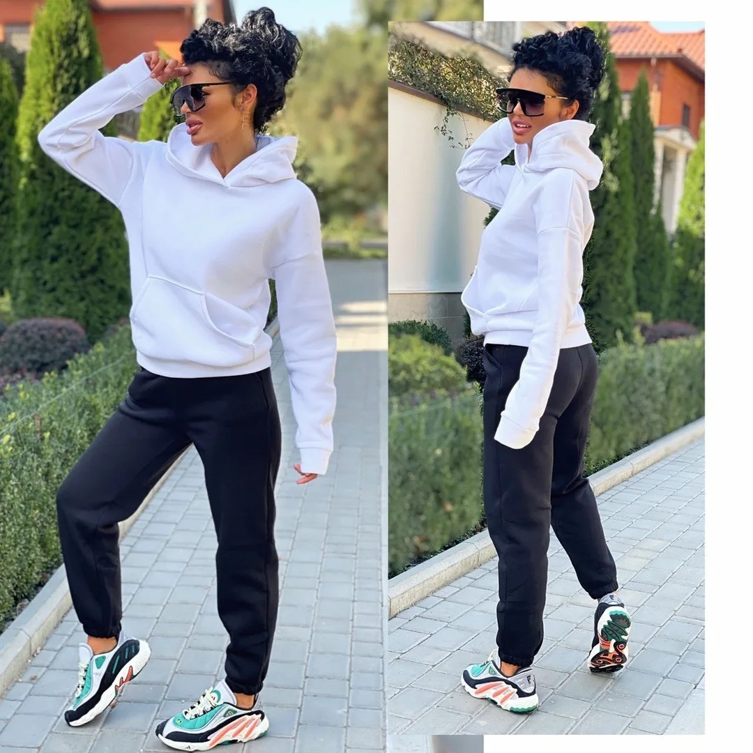 

Женский модный повседневный костюм WEPBEL в стиле пэчворк, свитшот с капюшоном и длинные эластичные брюки, осенне-зимний спортивный костюм, ко...