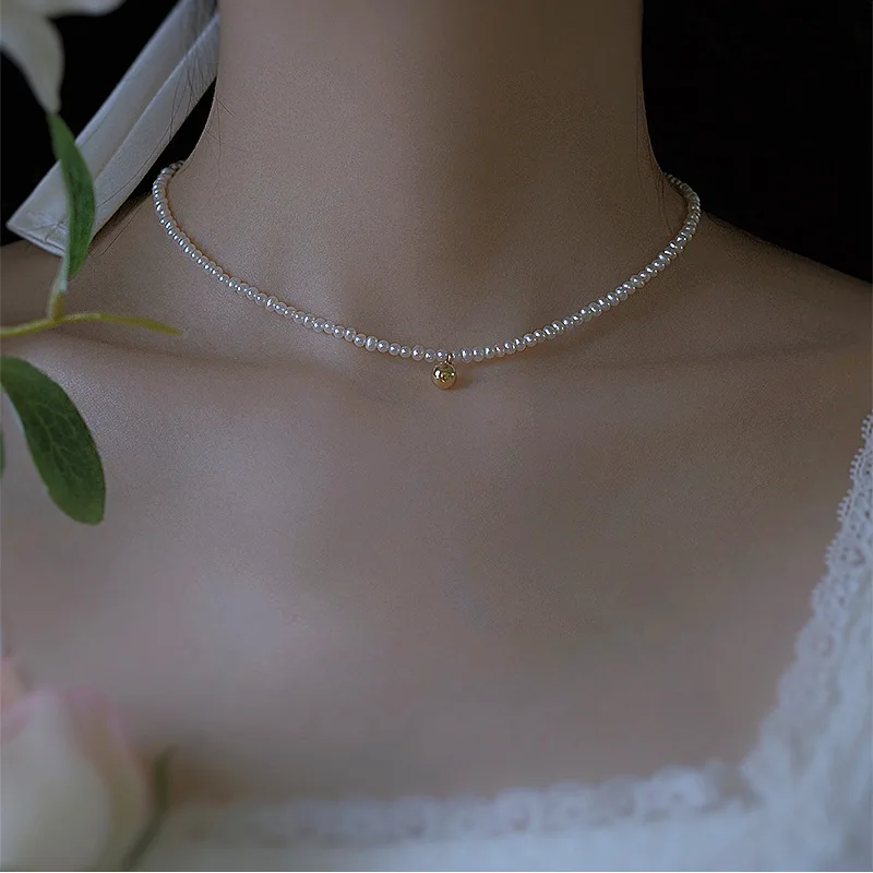 

Choker Womans Necklaces Artificial Pearl Jewelry Round Necklace Ladies Bead Pendant Chain Gold Color Trendy Kpop Alloy Naszyjnik